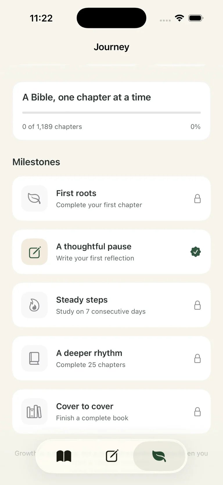 Dove Journey with reading progress and reflection milestones