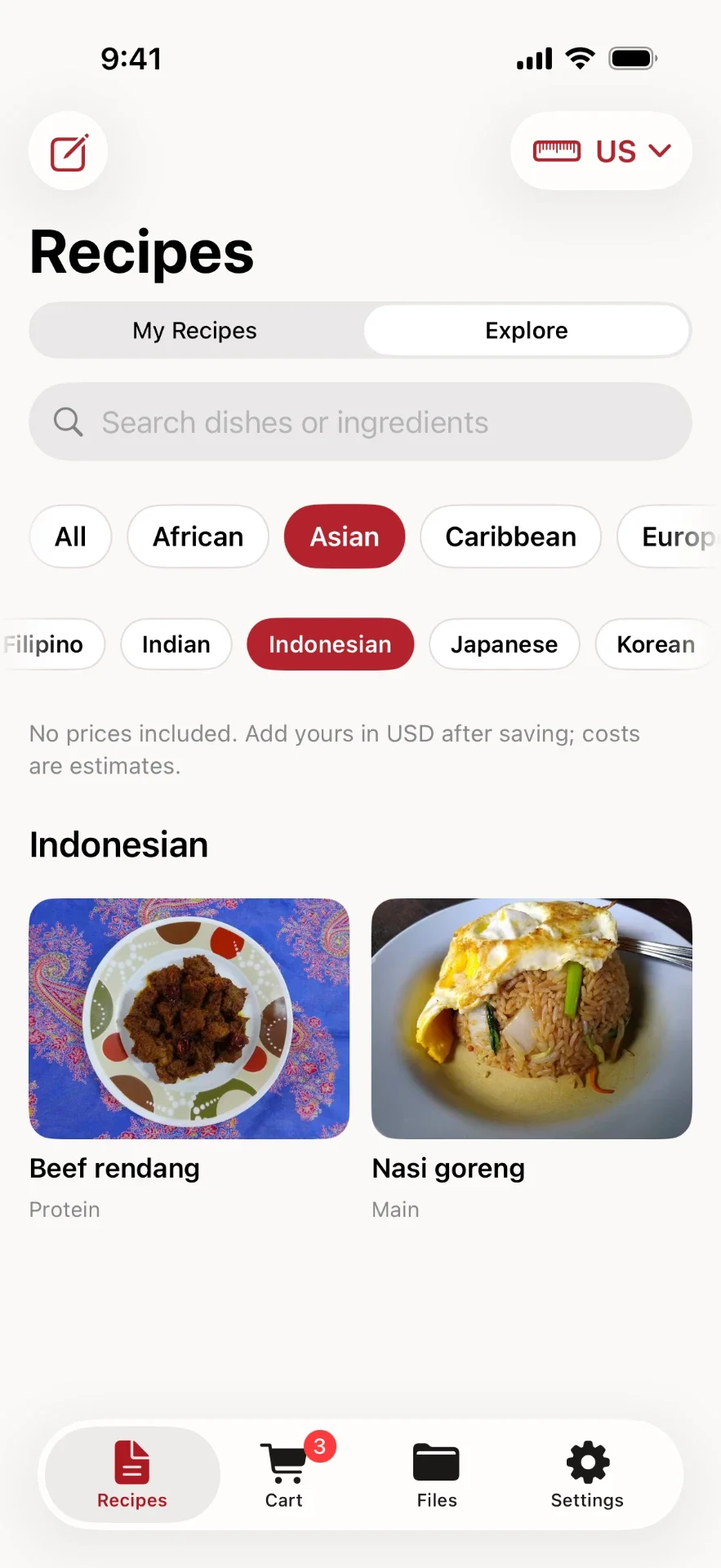 Ponda the Chef's Explore: premade dishes by region and cuisine, here Asian › Indonesian, in US units